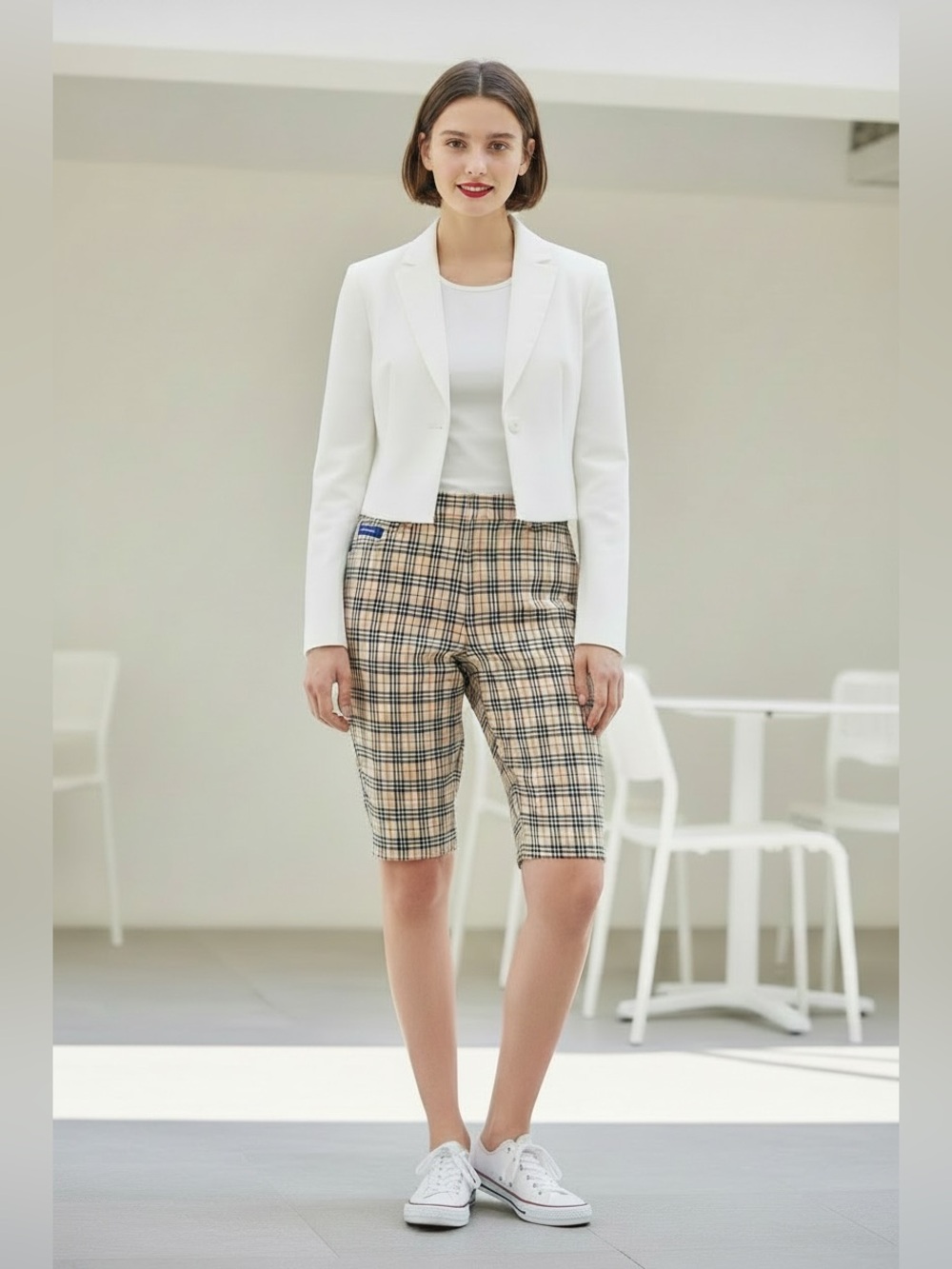 Burberry Beige Plaid Bermuda or Capri Shorts